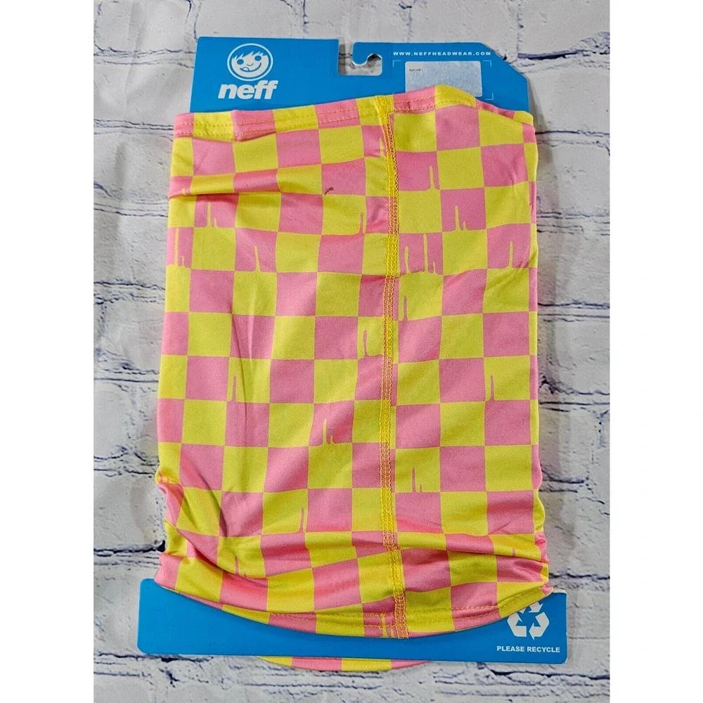 Neff Pink Yellow Checkerboard Facemask Face Cover Mask Gaiter